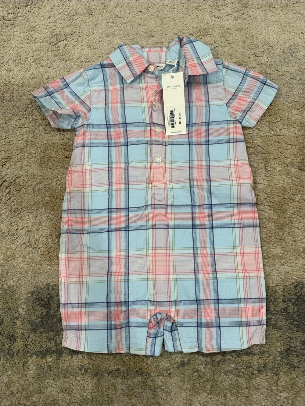 Janie and Jack Pastel Plaid Button Romper - Blue & Pink